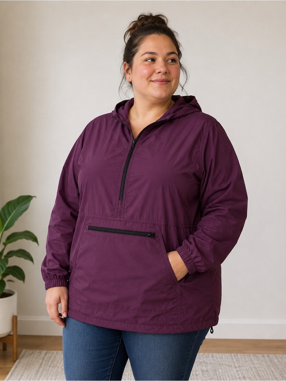 L.L.Bean Women’s Purple Hooded Pullover Anorak Windbreaker Jacket Size 1X